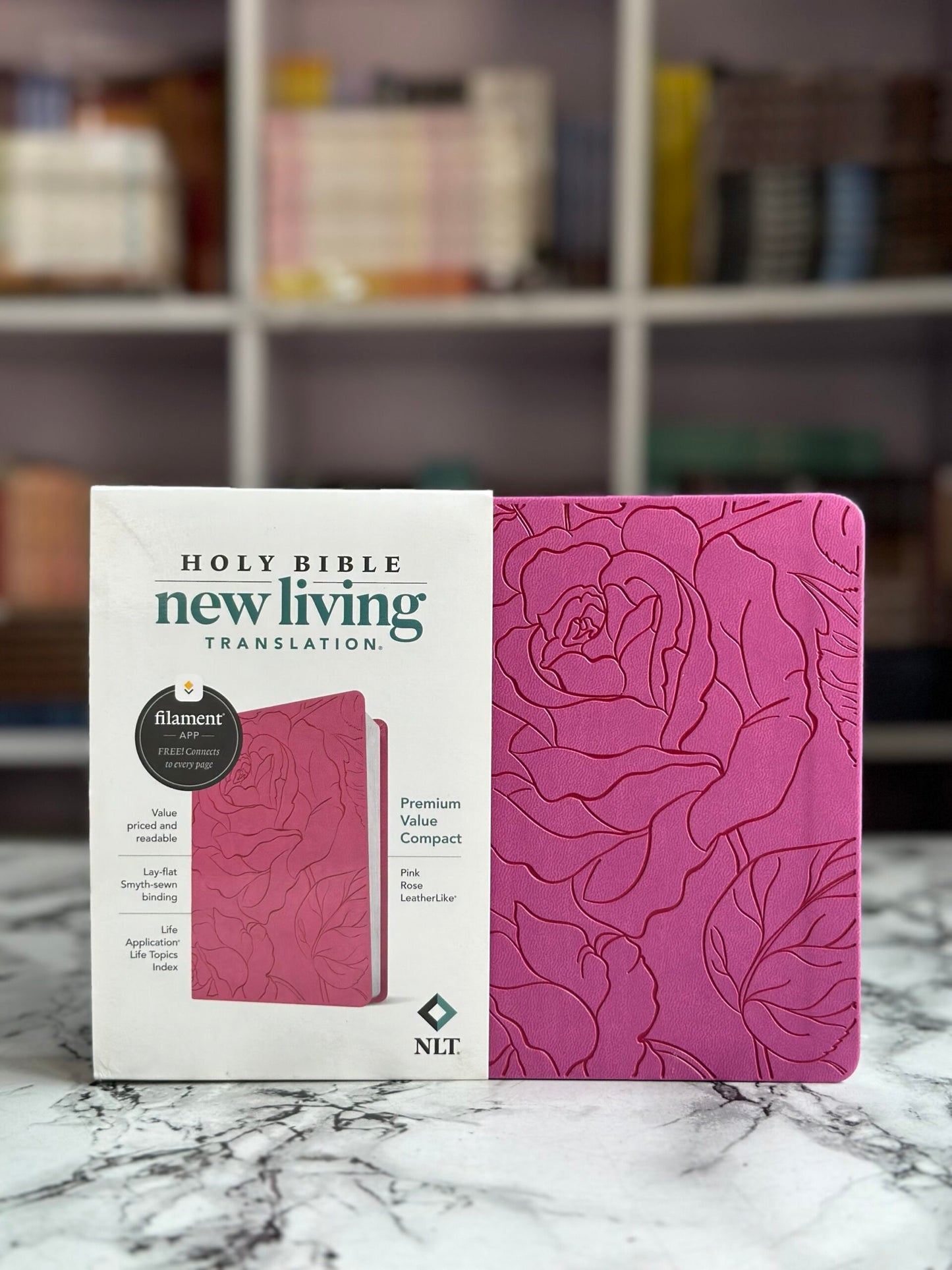 NLT Pink Rose Leather Premium Value Filament Compact Bible