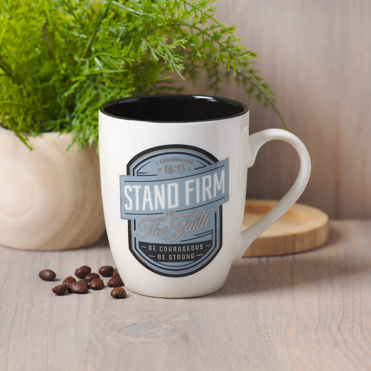 Stand Firm In The Faith Ceramic Mug With Black Interior - 1 Corinthians 16:13